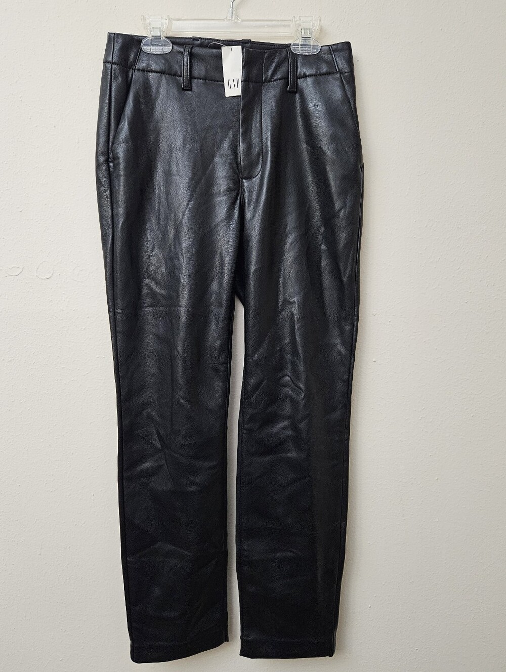New GAP Womens Black Faux Leather Straight-Leg Pants Size 0